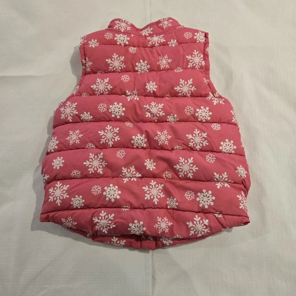 Gymboree Girl's Puffer Vest Jacket Sherpa Collar Pink With Snowflakes Size Large